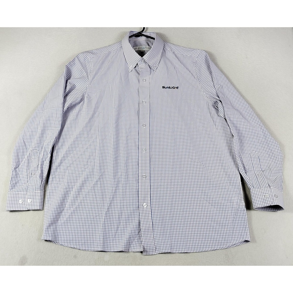 Bald Head Blues Shirt Mens Large Blue White Pink Check Long Sleeve Button Down